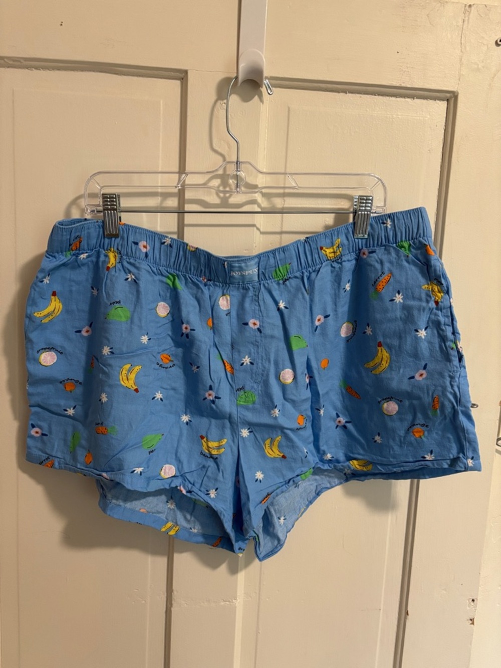 Women's Blue Fruit-Print Cotton Pajama Shorts